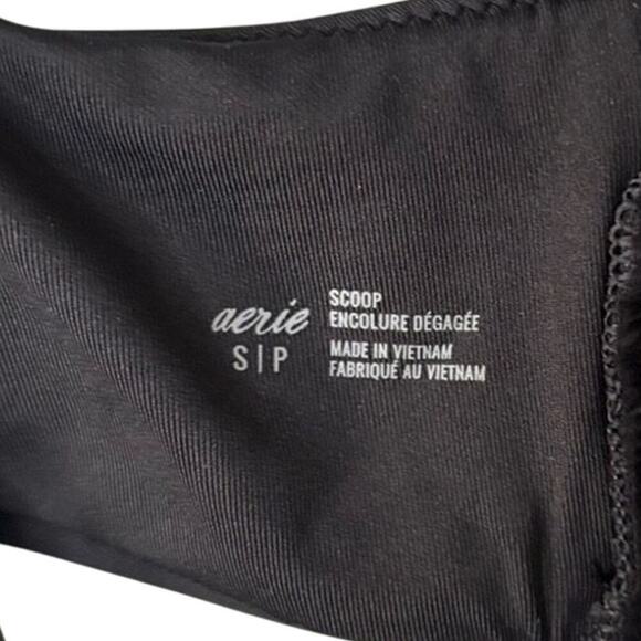 NWT Aerie Black Ruffle Scoop Bikini Top Size Small Swim Padded Adjustable - Picture 5 of 6
